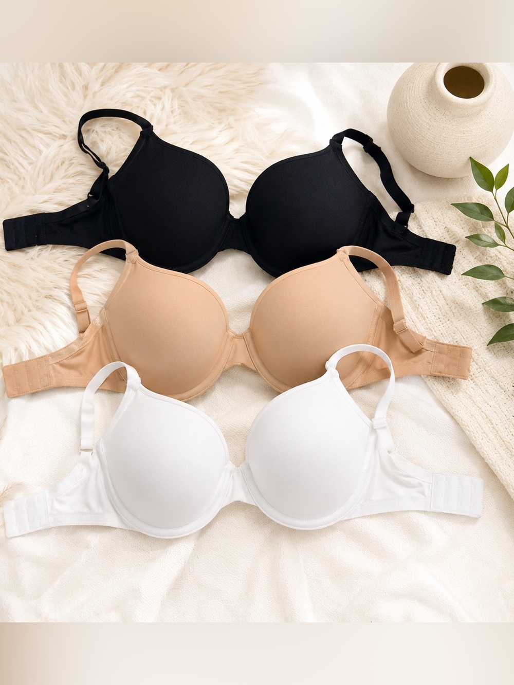 Fruit of the Loom 3-Pack Smooth T-Shirt Bras - Black, Nude, White